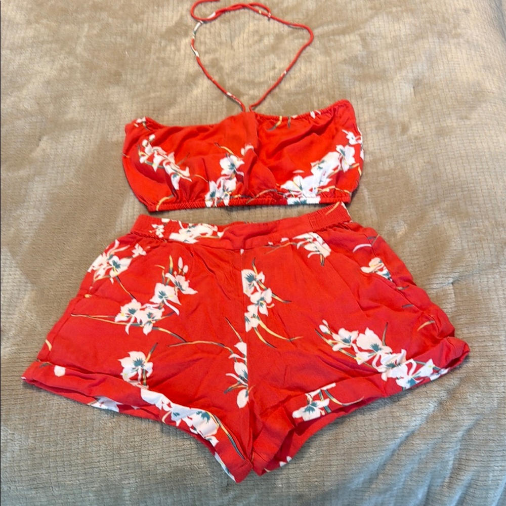 Volcom Red and White Floral Pajamas